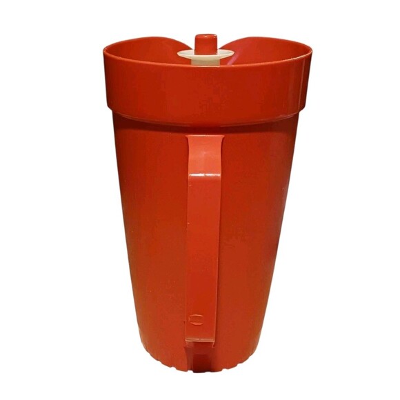Vintage Tupperware Harvest Orange 2 Quart Pitcher 800-5 Push Button Lid 9.5" EUC - Picture 3 of 7
